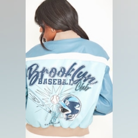 NWT Tall Baby Blue Oversized Padded Baseball Bomber Blue Size 8 USA - Picture 4 of 14